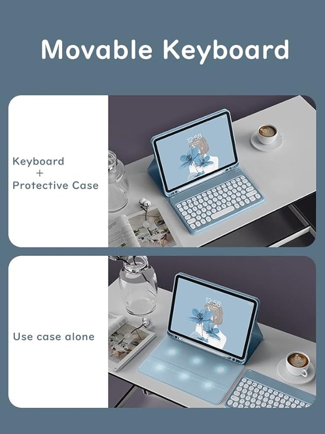 HENGHUI Keyboard Case for Galaxy Tab A9 8.7 inch 2023 (SM-X110/X115/X117) Keyboard Case Cute Round Key Color Keyboard Wireless Detachable BT Keyboard Cover,SkyBlue