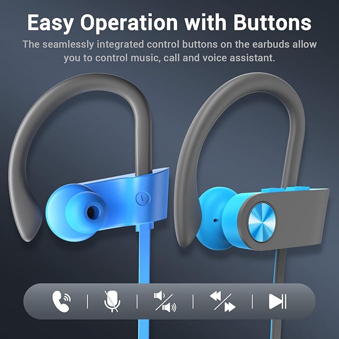 Bluetooth Headphones, Bluetooth 5.3 IPX7 Waterproof Wireless Sports Earbuds for Workout Gym, 16 Hrs Playtime Running Headphones with Noise Cancelling Mic, HiFi Bass Stereo in-Ear Earphones