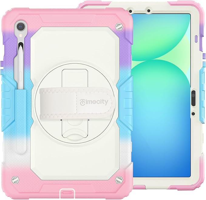 Timecity Case for Samsung Galaxy Tab S10 FE/ S9 FE 5G 10.9 Inch/ S9 11 Inch - Heavy Duty Protective Cover with Screen Protector, Rotating Stand, Shoulder Strap, S Pen Holder | Kids-Friendly, Pink Camo