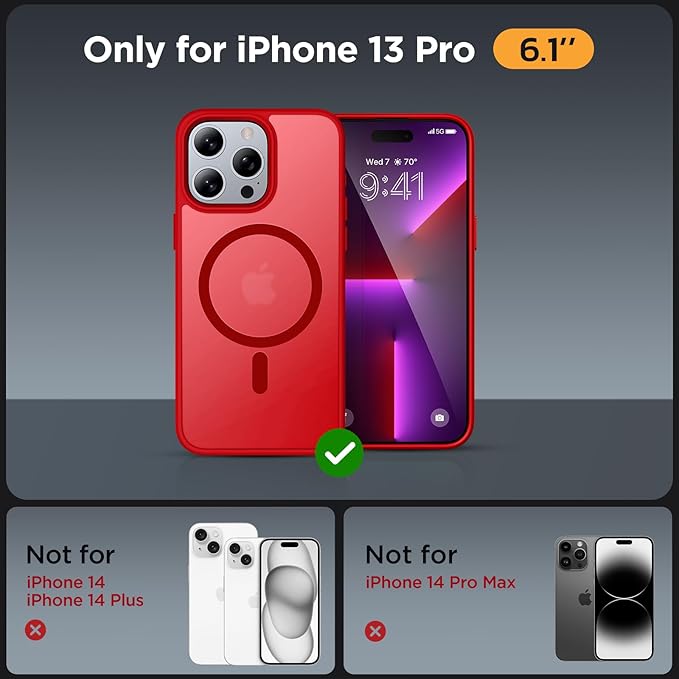 Miracase Magnetic Series Designed for iPhone 13 Pro Case [Compatible with MagSafe] [with 2X Screen Protectors] Anti-Fingerprint, Magnetic Phone Case for iPhone 13 Pro 6.1 inch - Red
