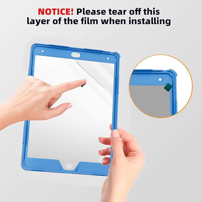 Case for iPad 9th/8th/7th Generation-Built-in Screen Protector,with Pencil Holder&360°Rotating Hand Strap,Shoulder Strap,Case for iPad 10.2 inch 2021-2019(Black/Sky Blue)