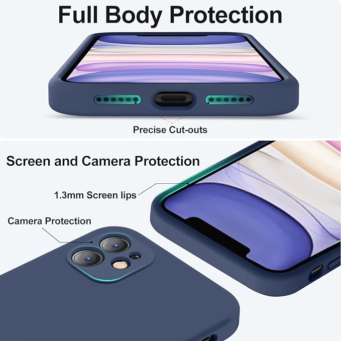 Vooii Compatible with iPhone 11 Case, Upgraded Liquid Silicone with [Flat Edges] [Camera Protection] [Soft Anti-Scratch Microfiber Lining] Phone Case for iPhone 11 6.1 inch - Navy Blue