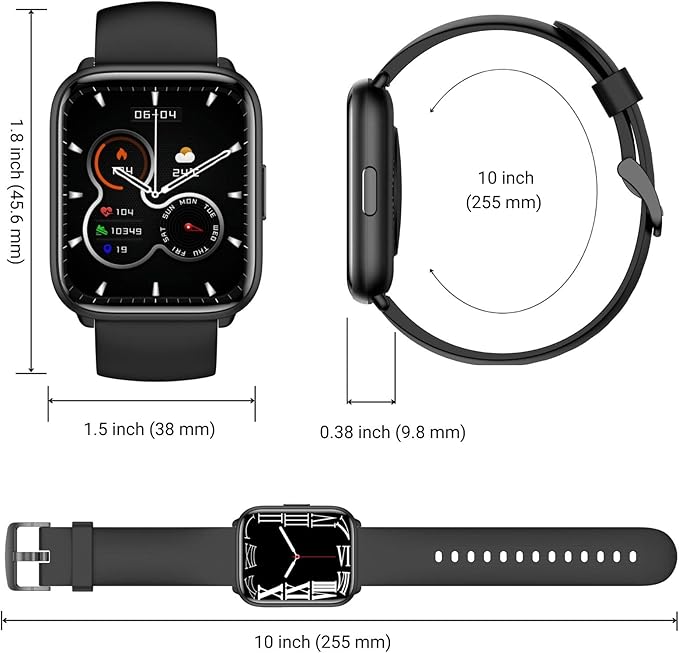 Smart Watch for Men Women, 1.8" Full Touch Screen Fitness Tracker with Heart Rate SpO2 Sleep Monitor, 100+ Sports 5ATM Waterproof Swim Smartwatch for Android iOS Phones (Black, 1.8")