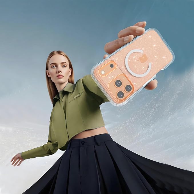 Designed for iPhone 17 Pro Case,[Compatible with Magsafe] [Non-Yellowing] [Without Screen Protector] Shockproof/Dust/Drop Proof 3-Layer Full Body Protection Rugged Heavy Duty Cover, Clear Glitter