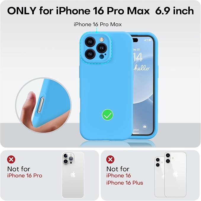 Vooii Compatible with iPhone 16 Pro Max Case, Liquid Silicone Upgrade [Camera Protection] [Soft Anti-Scratch Microfiber Lining] Shockproof Phone Case for iPhone 16 Pro Max 6.9 inch - Blue