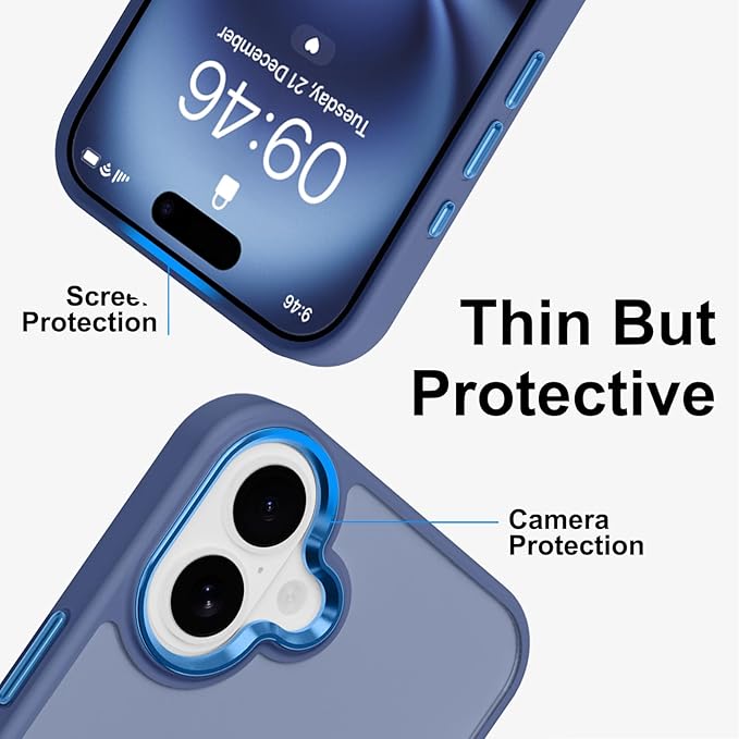 ZIYE Blue Case for iPhone 16 Plus Case with Stand [Compatible with MagSafe] Slim Heavy Duty Protection Military Grade Shockproof Magnetic Cover with 360 Rotatable Ring Kickstand for Women Men
