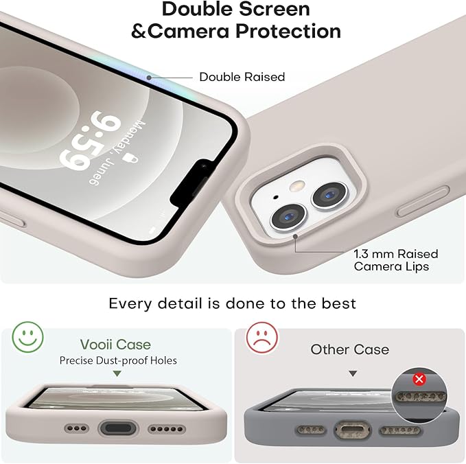 Vooii Compatible with iPhone 12 Case/iPhone 12 Pro Case, Liquid Silicone Upgrade [Soft Anti-Scratch Microfiber Lining] [Shockproof Drop Protection] Phone Case 6.1 inch - Stone