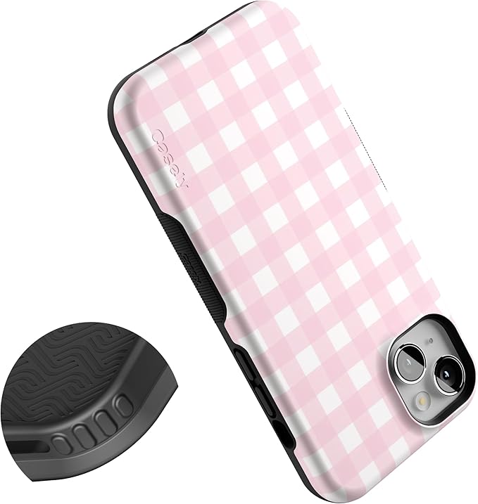 Casely iPhone 14 Case | Pink Plaid | Sunday Best | Compatible with MagSafe | Bold Protective Design