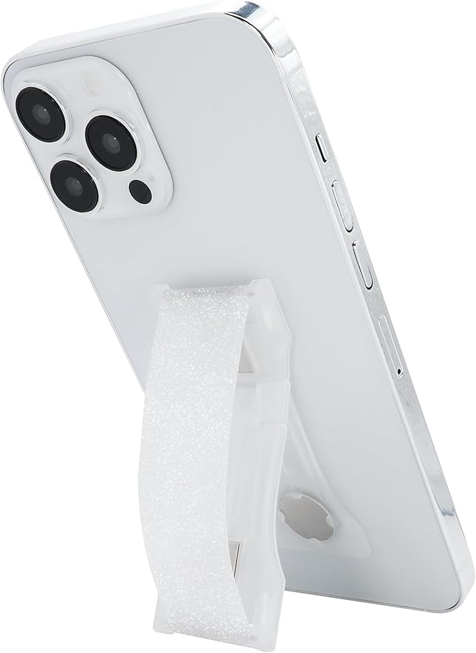 LOVEHANDLE PRO Premium Phone Grip - Silicone Phone Strap - Magnetic Phone Mount and Kickstand for Smartphone and Tablet - Crystal Clear Glitter Silicone