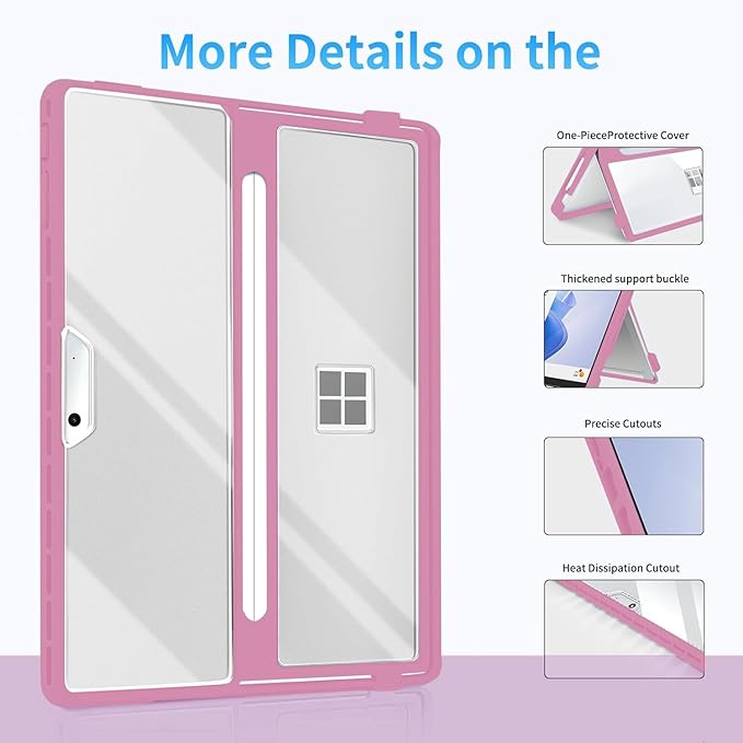 Case Updated Version fit Microsoft Surface Pro 11/10 /9/8 13-Inch, All-in-one Rugged Case Compatible with Type Cover Keyboards, Transparent&Red