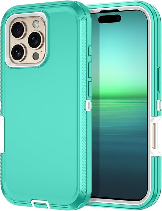 for iPhone 16 Pro Max Case Shockproof Dust/Drop Proof 3-Layer Full Body Protection [Without Screen Protector] Rugged Heavy Duty Cover Case for Apple iPhone 16 Pro Max 6.9" 2024,Teal/White