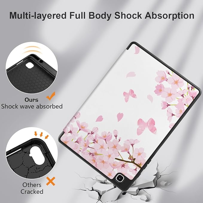 DONGKE Case for Samsung Galaxy Tab S6 Lite 10.4 Inch 2024/2022/2020, Trifold Stand + S Pen Holder + Auto Wake/Sleep + Soft TPU Protective Stand Back Cover, Flower Blossoms