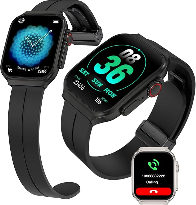 Smart Watch for Men Women with Bluetooth Call, Android ＆ iOS Compatible 1.96" AMOLED Touchscreen AI Voice Fitness Tracker Heart Rate/Sleep/SpO2/Stress Monitor Pedometer, 120+ Sport Modes