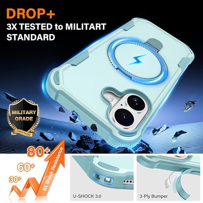 Designed for iPhone 17 Case with Magnetic Stand [Military Drop Protection][Compatible with Magnet] Shockproof 17 Phone Case with Ring Holder, Green