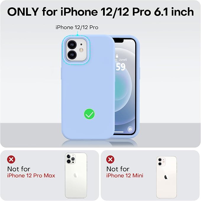 Vooii Compatible with iPhone 12 Case/iPhone 12 Pro Case, Liquid Silicone Upgrade [Soft Anti-Scratch Microfiber Lining] [Shockproof Drop Protection] Phone Case 6.1 inch - Light Blue