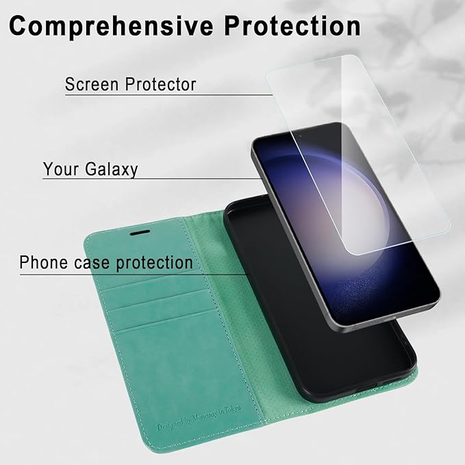MONASAY Wallet Case Compatible for Galaxy S23+Plus 5G,[RFID Blocking] Flip Folio Leather Cell Phone Cover with Credit Card Holder，6.6 inch, Mint