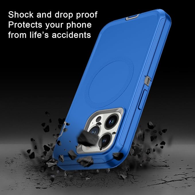 for iPhone 14 Pro Max Case [Compatible with MagSafe] Shockproof 3-Layer Full Body Protection Rugged Heavy Duty Cover Case for Apple iPhone 14 Pro Max 6.7",Sea Blue/Grey