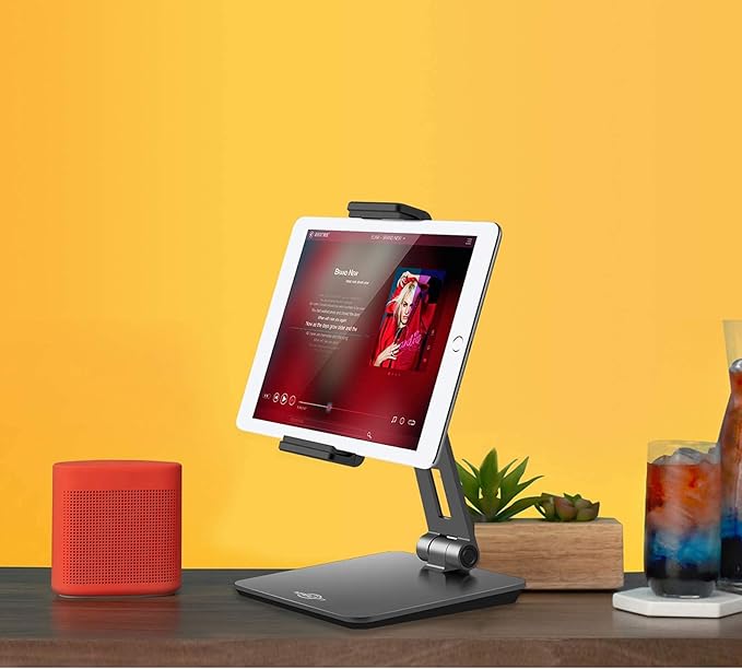 KABCON Tablet Stand,Tightness Adjustable Aluminum Alloy Tablet Stand for Desk, 360° Swivel Foldable Tablets Stands Dock for 4''-14''Tablets/Phone, iPad Series,Samsung Galaxy Tabs,Kindle Fire,Etc.