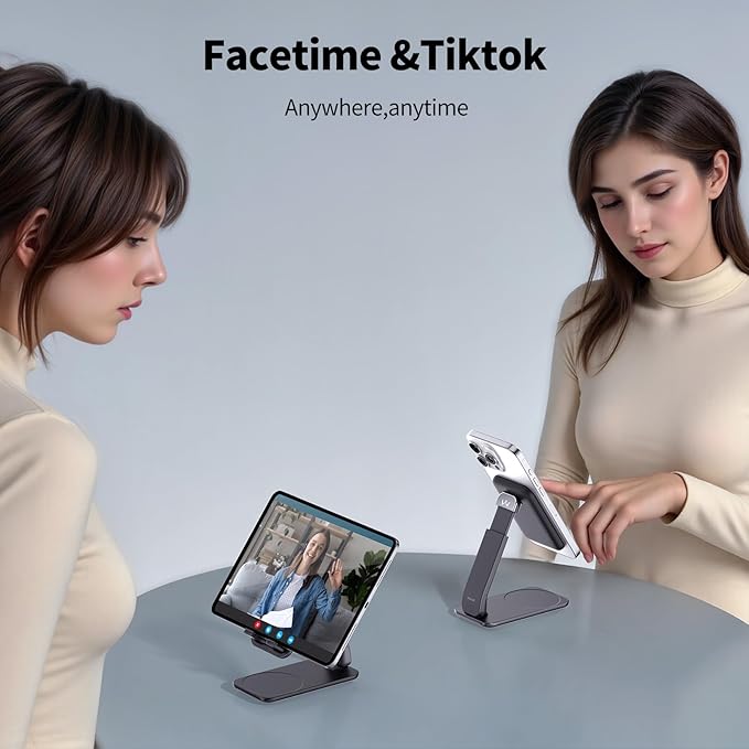 iWALK Magnetic Cell Phone Stand for Desk, Angle and Height Adjustable Mobile Phone Holder, Foldable Magnet Stand for iPhone 16 15 14 13 12 Pro Max and iPad, Cell Phone Holder for Samsung Galaxy, Black