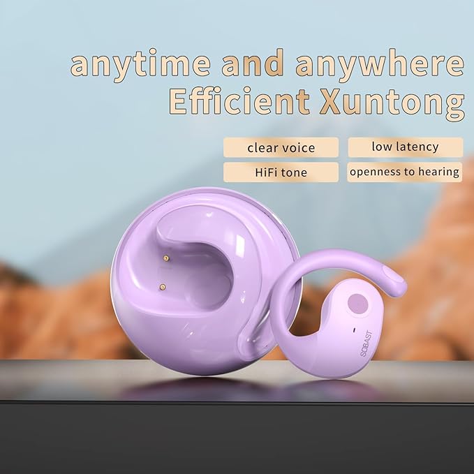Open Ear Wireless Hanging Earbuds, Ideal for Workout, Non - in - Ear Design with Wireless Connectivity, Sports - Oriented with Ultra - Long Battery Life, Spherical Shape, Violet