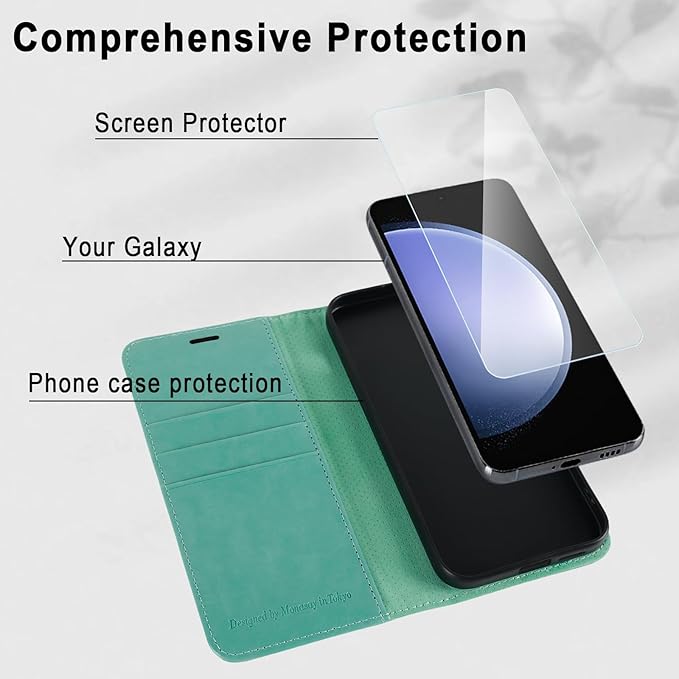 MONASAY Wallet Case Fit for Samsung Galaxy S23 FE 6.4 inch 5G,[RFID Blocking] Flip Folio Leather Cell Phone Cover with Credit Card Holder, Mint