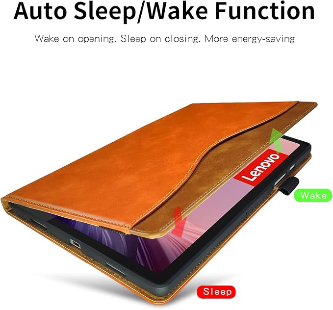 for Lenovo Tab M9 Case 9.0 inch (TB-310FU, 2023 Released) Business PU Leather Multi-Angle Stand Flip Case with Pencil Holder Card Slot for Lenovo Tab M9 9" Android Tablet-Orange
