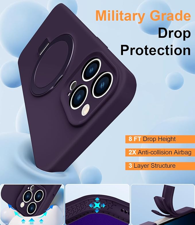 ZHK Liquid Silicone Designed for iPhone 13 pro Case with Magnet Stand, [Precise Camera Lens Protection][Mil-Grade Drop Shockproof][Soft Anti-Scratch Microfiber Lining] Slim Fit Cover, Purple