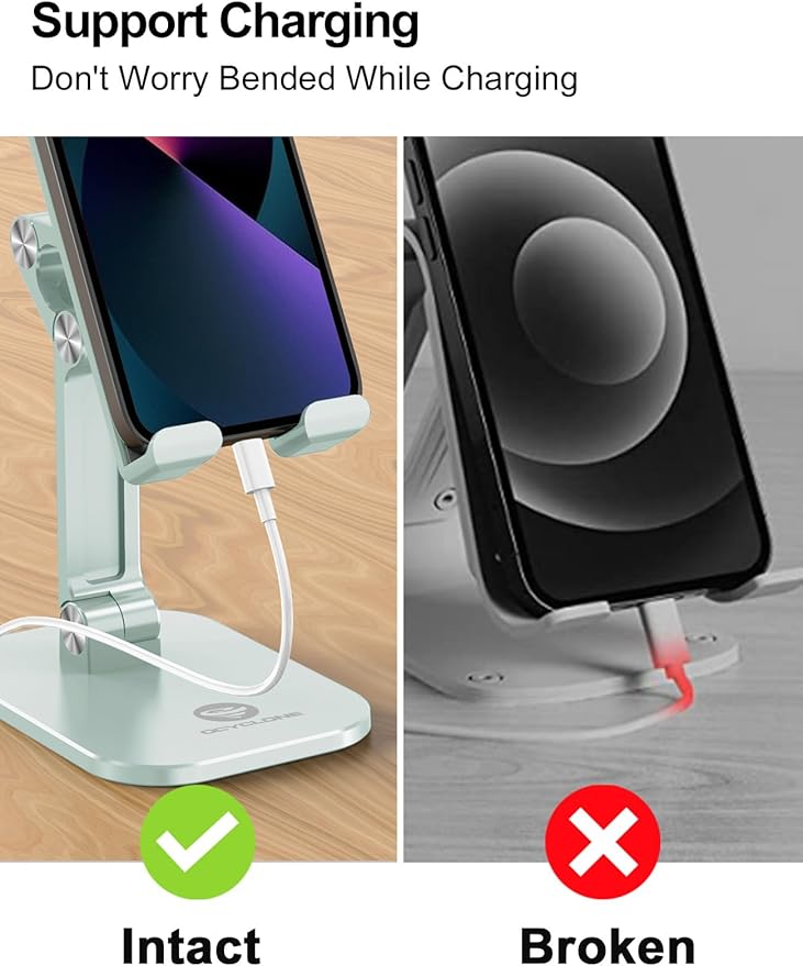 OCYCLONE Phone Stand, Adjustable Height and Angle Foldable Cell Phone Stand Holder for Desk, Taller iPhone Stand Compatible with 4.7"-13" Smartphones iPad Tablet, Light Green