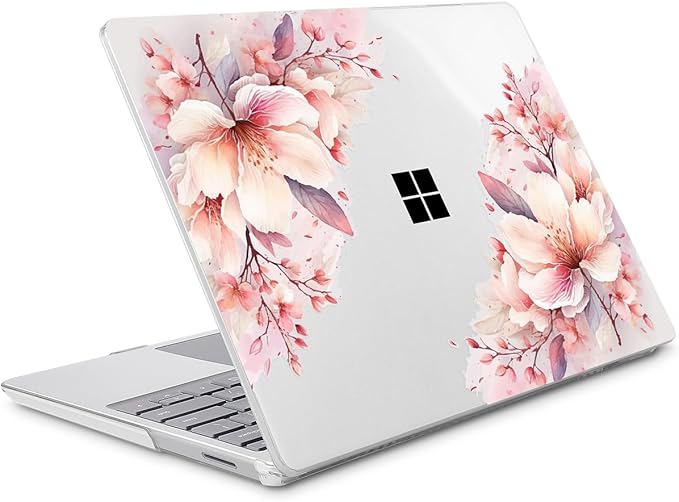 Tuiklol Case for 12.4 Inch Microsoft Surface Laptop Go 3/2 / 1 2023-2020 Releases, Plastic Hard Shell Case with Screen Protector and Keyborad Cover +Dust Plugs Model 2013/1943,Pink Big Flower