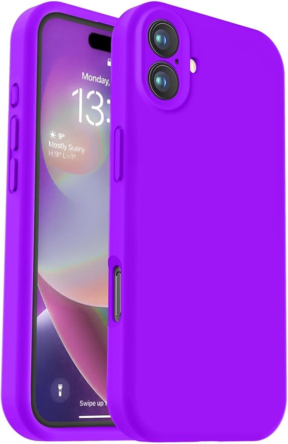 Vooii Compatible with iPhone 16 Plus Case, Liquid Silicone Upgrade [Camera Protection] [Soft Anti-Scratch Microfiber Lining] Shockproof Phone Case for iPhone 16 Plus 6.7 inch - Neon Purple