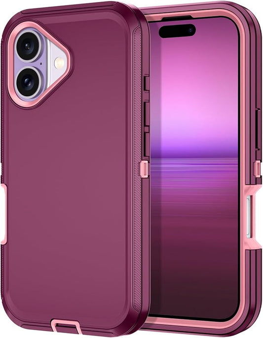 for iPhone 17 Case Shockproof Dust/Drop Proof 3-Layer Full Body Protection [Without Screen Protector] Rugged Heavy Duty Cover Case for Apple iPhone 17 6.3" 2025,Purple/Pink