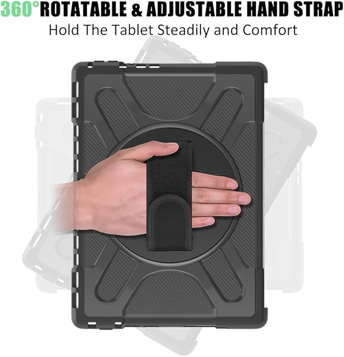 ZenRich Microsoft Surface Pro 10/11 Case 13 inch 2024, Rugged Case with 360°Rotating Kickstand and Hand Strap - Heavy Duty Shockproof, Compatible with Type Cover Keyboard - Black