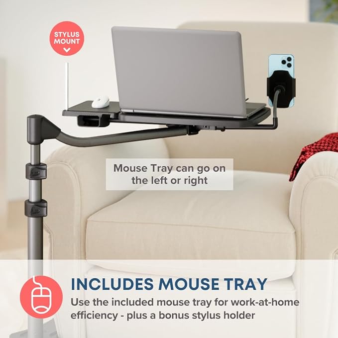 LEVO G2 V16 Mobile Laptop Stand Desk Rolling Cart with Phone Holder and Mouse Tray