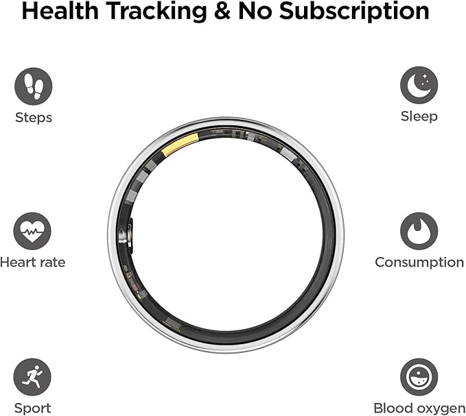 BENIO Ring Gen 2 Smart Ring, Step/Sleep/Blood Oxygen/Heart Rate Tracker for Women Men, Higher Waterproof Rating 5ATM Fitness Tracker,No Subscription Fee,for iPhone and Android (Size 8, Galaxy Sliver)