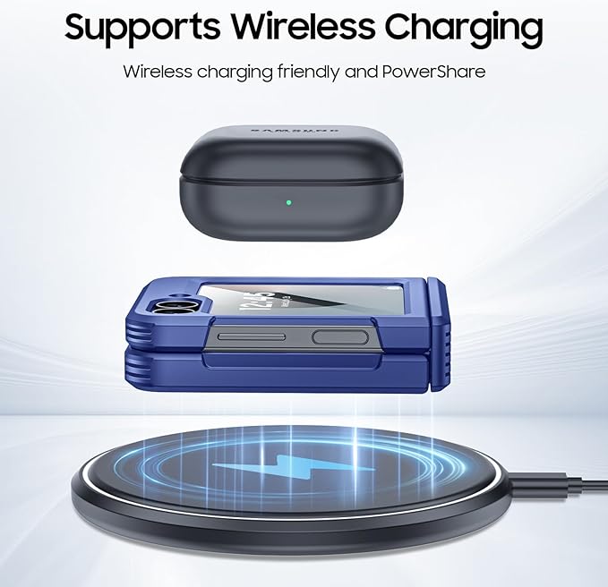 CENMASO for Galaxy Z Flip 6 Case/Z Flip 7 FE Case with Hinge Protection & Built-in Screen Protector, Ultra-Thin Full-Body Shockproof Protection Phone Case for Z Flip 6/Flip 7 FE-Blue