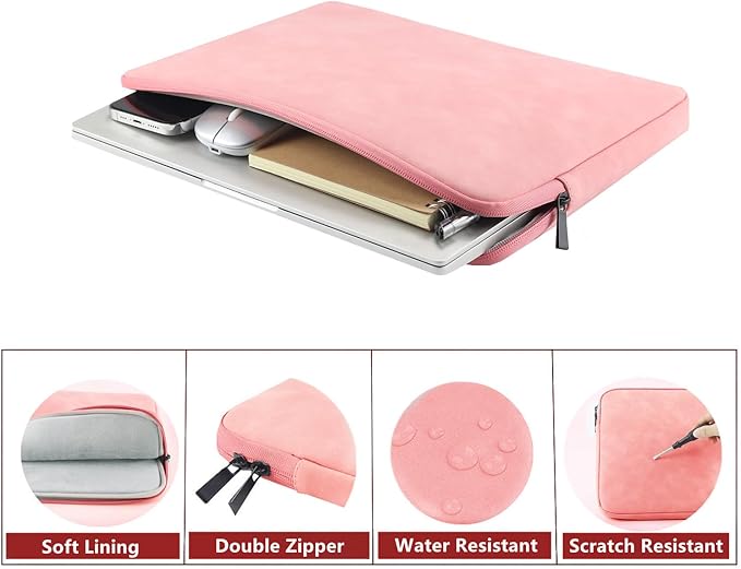 Megoo 15" Laptop Sleeve Soft PU Leather Case for Surface Laptop 7/6/5/4/3/Book 15.6", 15"-16" Samsung Galaxy/HP/Acer/Dell/Lenovo/Asus Notebook Chromebook Computers Carry Case Bag(Pink)