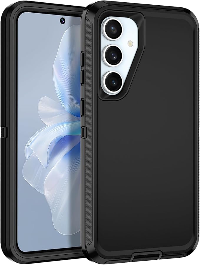 for Samsung Galaxy S24 FE 5G Case Heavy Duty Protective Shockproof Dropproof 3-Layer Full Body Protection [Without Screen Protector] Tough Rugged Case for Galaxy S24 FE,Black