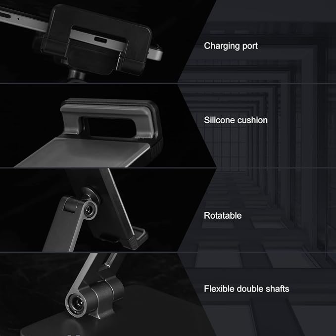 Tablet Stand Adjustable & Foldable, 360° Swivel Heavy Aluminum Tablet Holder for Desk, Compatible with iPad Pro/Air/Mini, Galaxy Tab, Surface Pro, Kindle Fire (7-13") (Dark Gray)