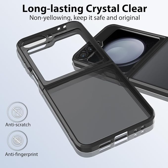 for Samsung Galaxy Z Flip 5 Case, Ultra Slim Flip 5 Case, Anti-Scratch Anti-Yellowing PC Back Cover & TPU Hinge Connectors Shockproof Protective Phone Case for Samsung Z Flip5 5G (Black)