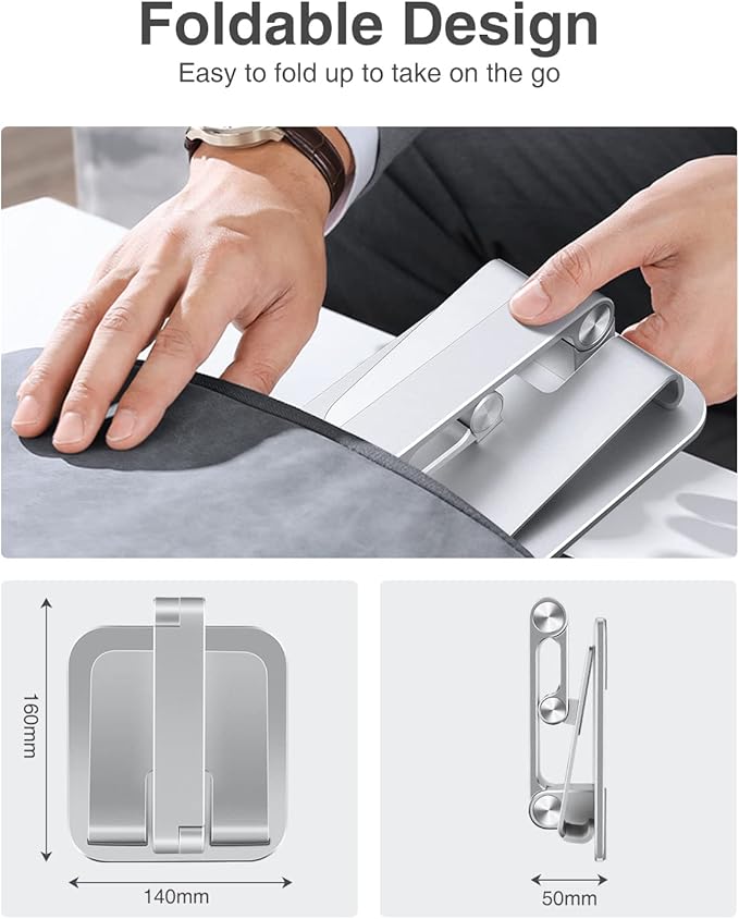 Elitehood Aluminum iPad Stand, Adjustable Holder for Desk, Desktop Tablet Dock for iPad Pro 12.9 11, Air Mini 4 5 and More 4-13.5 Inches Tablets, Silver