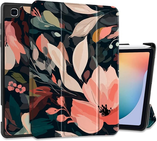DONGKE Case for Samsung Galaxy Tab S6 Lite 10.4 Inch 2024/2022/2020, Trifold Stand + S Pen Holder + Auto Wake/Sleep + Soft TPU Protective Stand Back Cover, Painted Florals