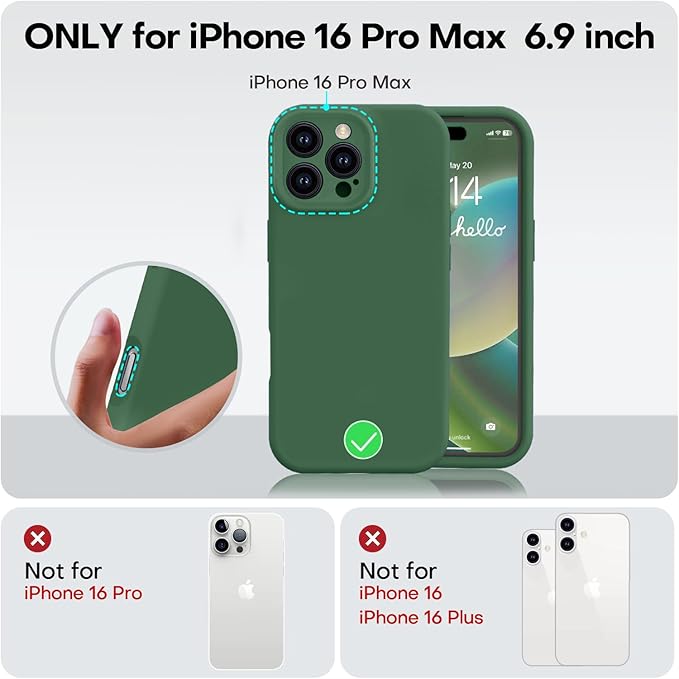 Vooii Compatible with iPhone 16 Pro Max Case, Liquid Silicone Upgrade [Camera Protection] [Soft Anti-Scratch Microfiber Lining] Shockproof Phone Case for iPhone 16 Pro Max 6.9 inch - Green
