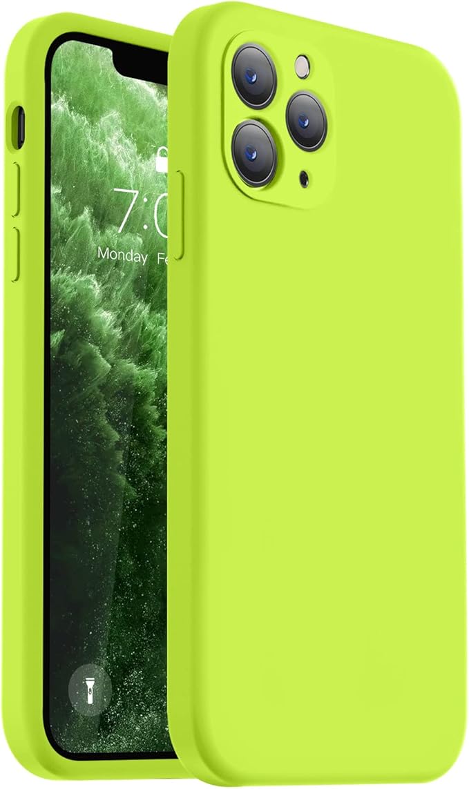 Vooii Compatible with iPhone 11 Pro Case, Upgraded Liquid Silicone with [Flat Edges][Camera Protection][Soft Anti-Scratch Microfiber Lining] Phone Case for iPhone 11 Pro 5.8 inch - Fluorescent Green