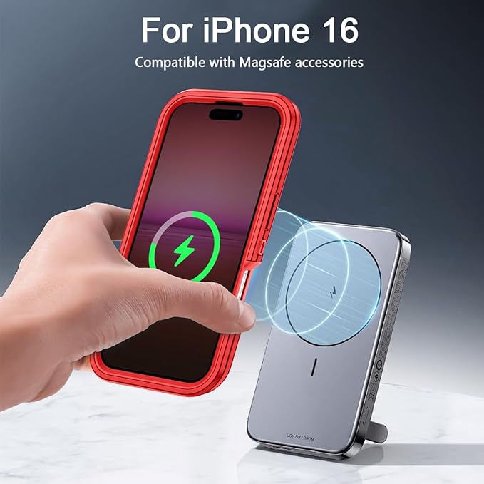 for iPhone 16 Case [Compatible with MagSafe] Shockproof 3-Layer Full Body Protection [Without Screen Protector] Rugged Heavy Duty Cover Case for Apple iPhone 16 6.1",Red
