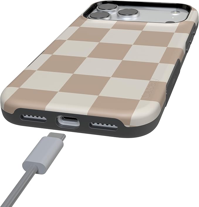 Casely iPhone 17 Pro Case | Fit Check | Neutral Checkerboard | Compatible with MagSafe | Bold Protective Design