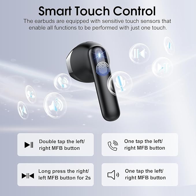 Wireless Earbuds, 2025 Bluetooth 5.4 Headphones with 3D Bass Stereo, 40H Ultralight in-Ear Buds, Bluetooth Earbuds with 4 ENC Noise Cancelling Mic, USB-C LED, IP7 Waterproof Earphones for Android iOS