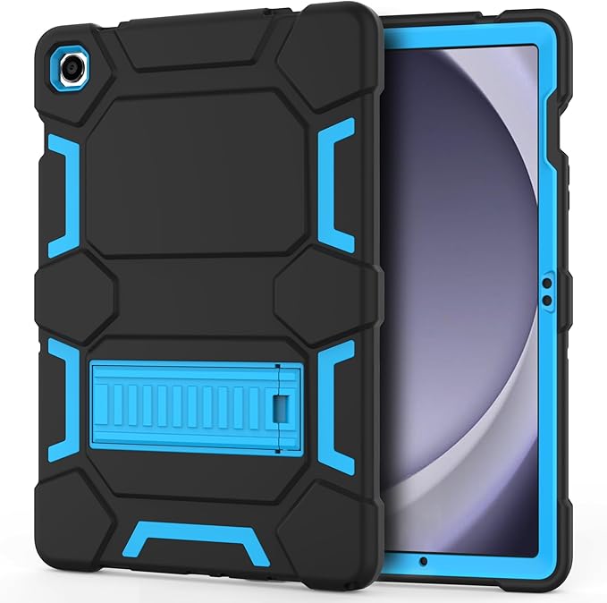 Case for Samsung Galaxy Tab A9+/A9 Plus 11 Inch (2024), Heavy Duty Rugged Shockproof 3-Layers Protective Case with Kickstand for SM-X210/X216/X218, Black+SkyBlue