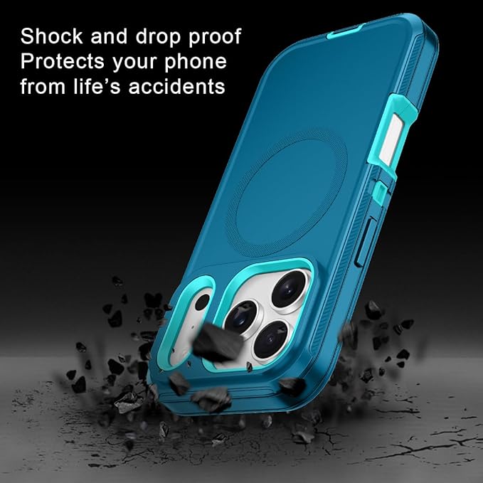 for iPhone 17 Pro Max Case [Compatible with MagSafe] Shockproof 3-Layer Full Body Protection [Without Screen Protector] Rugged Heavy Duty Cover Case for Apple iPhone 17 Pro Max,Turquoise