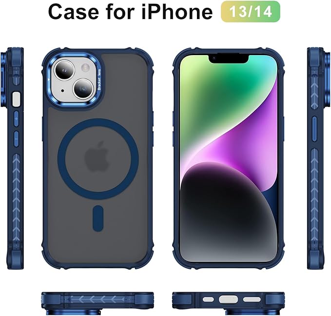 Magnetic for iPhone 14 Case/iPhone 13 Case Blue with MagSafe Wireless Charging Military-Grade Shockproof Protection Adjustable Kickstand Slim Matte Anti-Fingerprint Cover Men Women