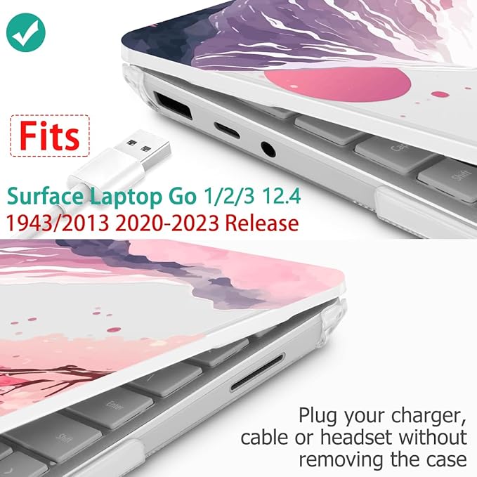 Tuiklol Case for 12.4 Inch Microsoft Surface Laptop Go 3/2 / 1 2023-2020 Releases, Plastic Hard Shell Case with Screen Protector and Keyborad Cover +Dust Plugs Model 2013/1943,Mountain and Tree